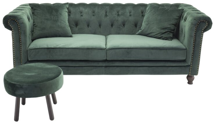 Velvet – Canapé 3 places – Vert, Naturel, Naturel foncé – 88 x 80 x 217 cm