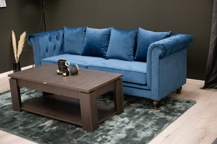 Velvet – Canapé 3 places – Bleu, Naturel, Naturel foncé – 88 x 80 x 217 cm