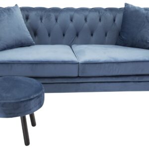 Velvet – Canapé 3 places – Bleu, Naturel, Naturel foncé – 88 x 80 x 217 cm