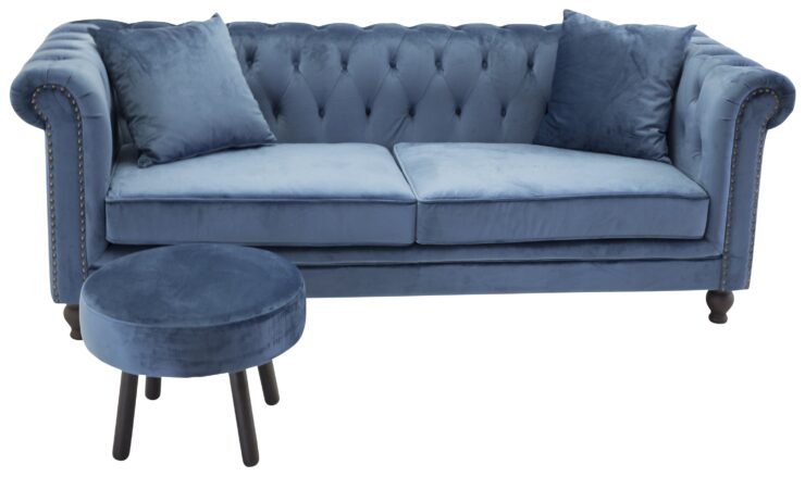 Velvet – Canapé 3 places – Bleu, Naturel, Naturel foncé – 88 x 80 x 217 cm