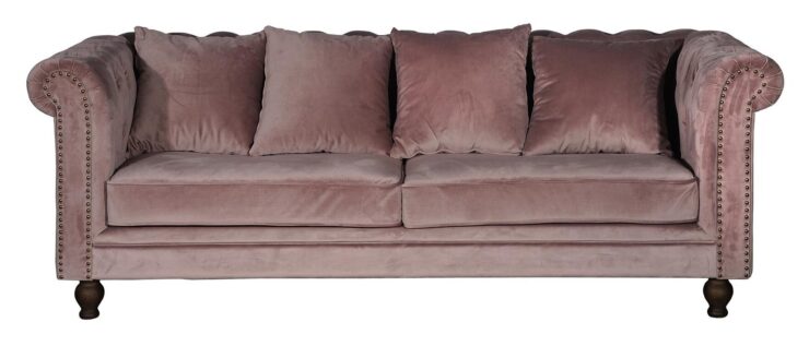 Velvet – Canapé 3 places – Naturel, Rose, Rose poudré – 88 x 80 x 217 cm