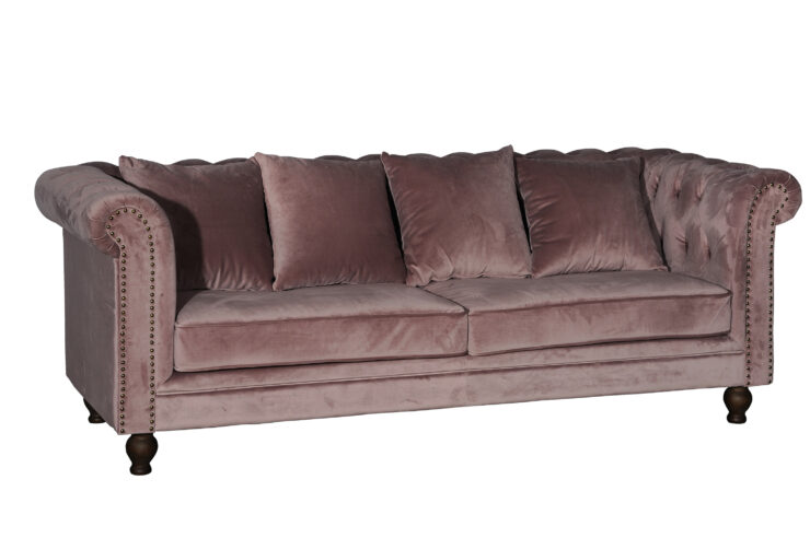 Velvet – Canapé 3 places – Naturel, Rose, Rose poudré – 88 x 80 x 217 cm