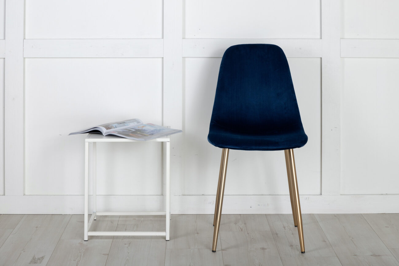 Polar – Chaise de salle à manger – Bleu, Doré – 53 x 88 x 46 cm
