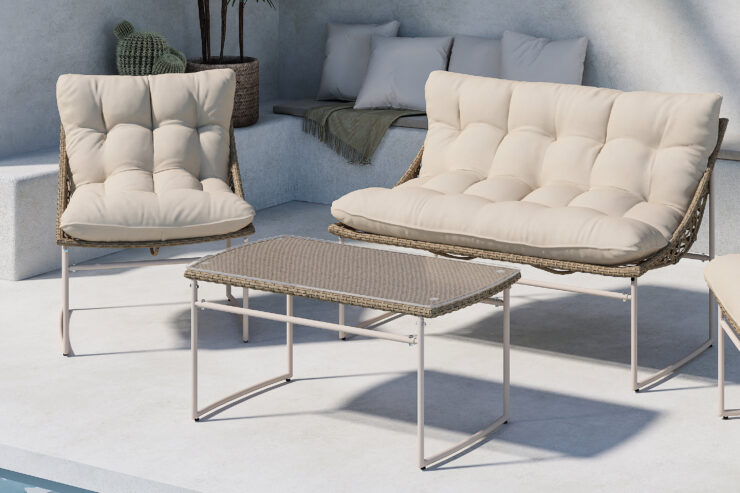 Tina – Salon canapé – Beige, Transparent