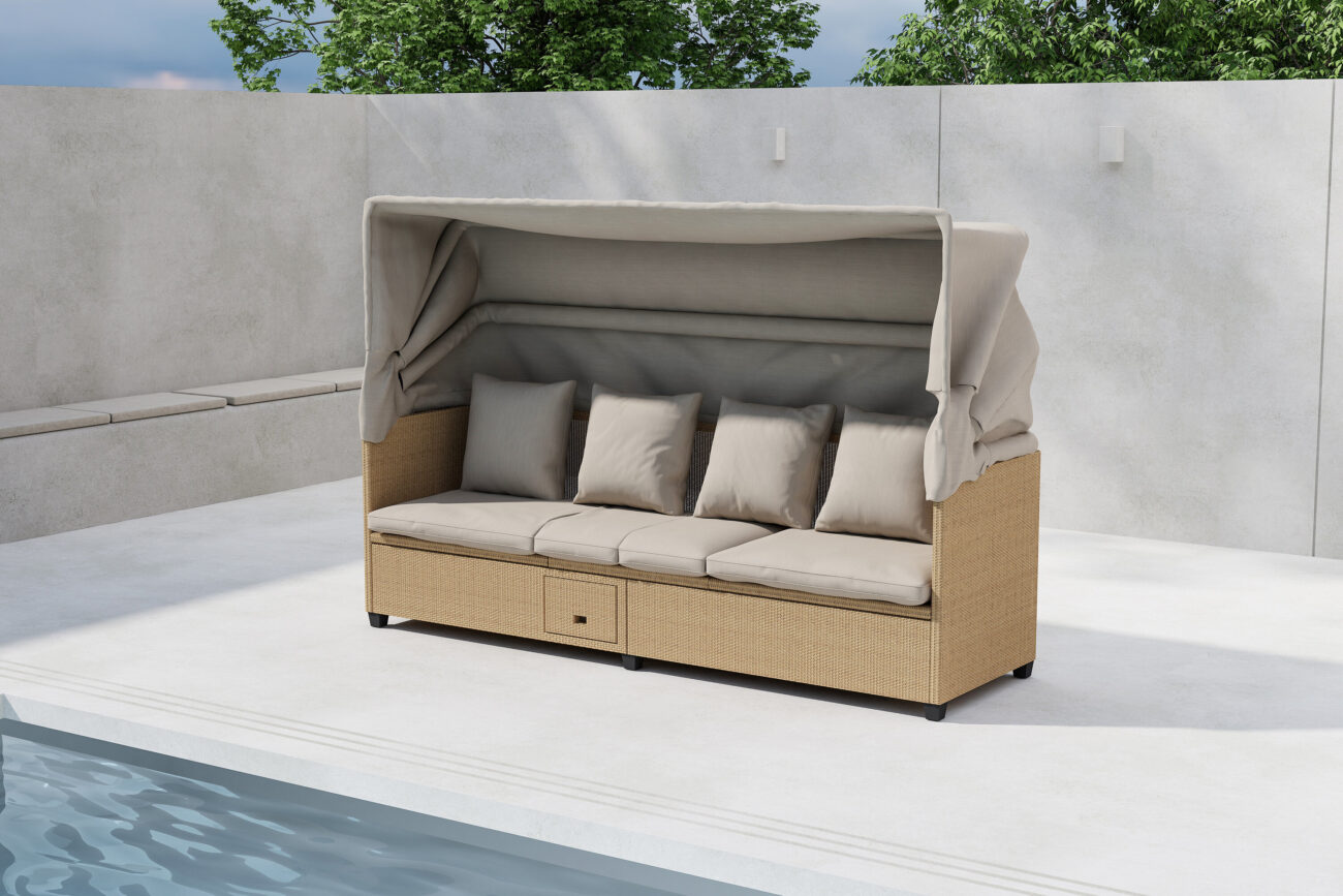 Nopy – Bain de soleil – Beige, Gris clair – 60 x 135 x 200 cm