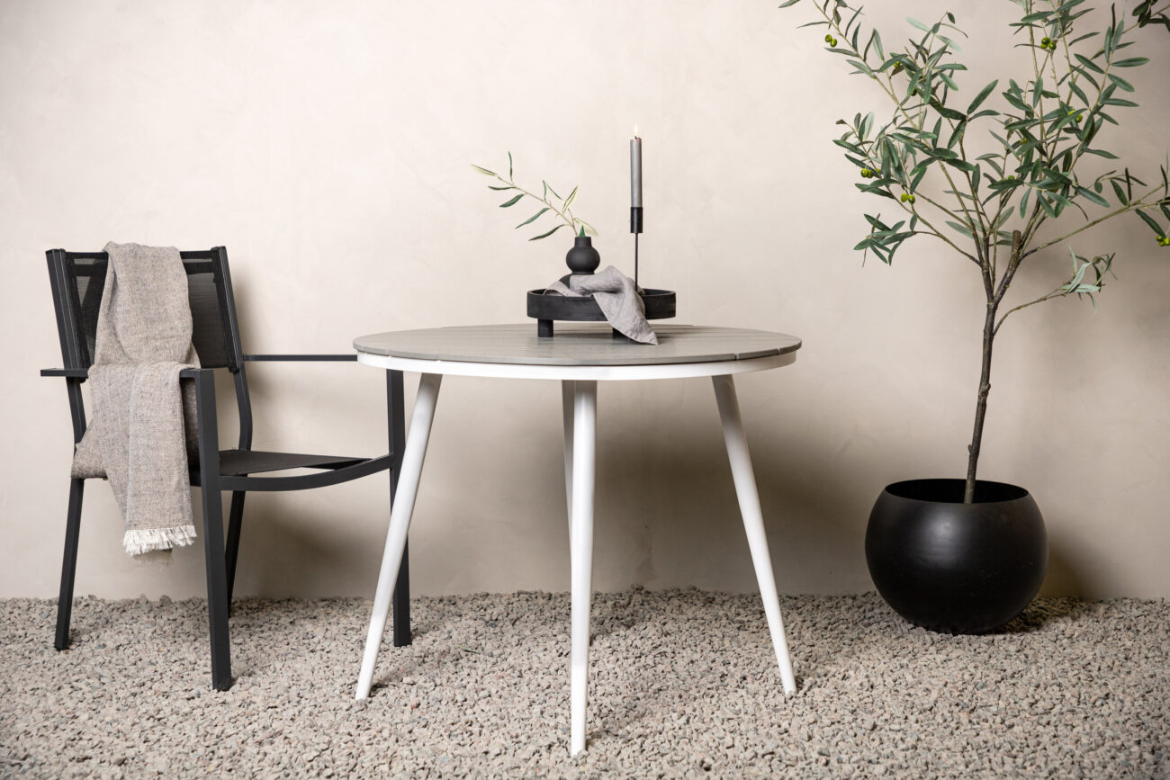 Break – Table à manger ronde – Gris, Blanc – ⌀90 cm