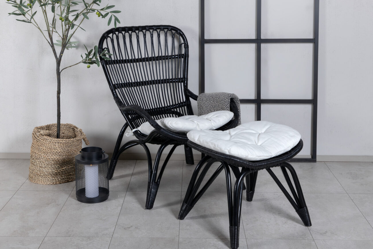 Ella – Fauteuil lounge – Noir, Blanc cassé – 76 x 98 x 65 cm