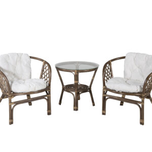 Wera – Set café – Blanc cassé, Marron, Noyer foncé – Table :⌀60Chaise :P :69H :72L :71 cm