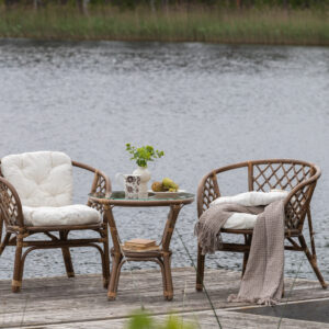 Wera – Set café – Blanc cassé, Marron, Noyer foncé – Table :⌀60Chaise :P :69H :72L :71 cm