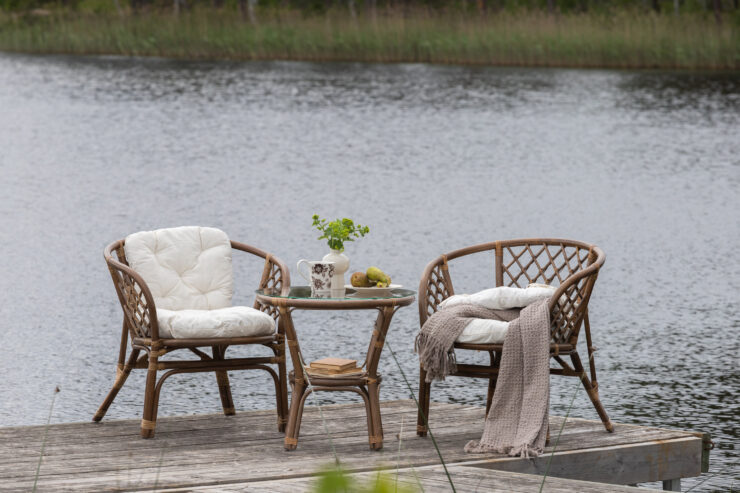 Wera – Set café – Blanc cassé, Marron, Noyer foncé – Table :⌀60Chaise :P :69H :72L :71 cm