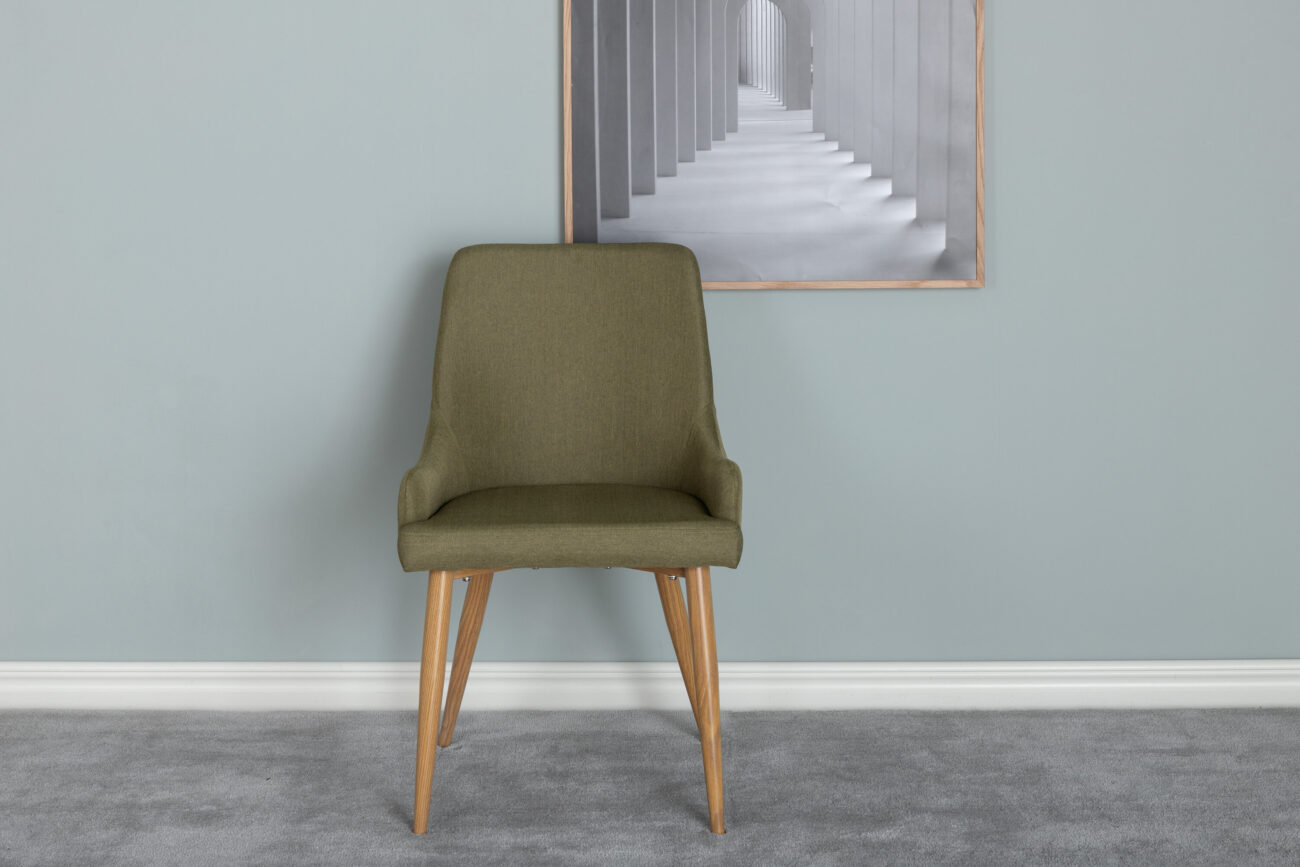 Plaza – Chaise de salle à manger – Vert, Naturel, Vert mousse – 58 x 86 x 49 cm