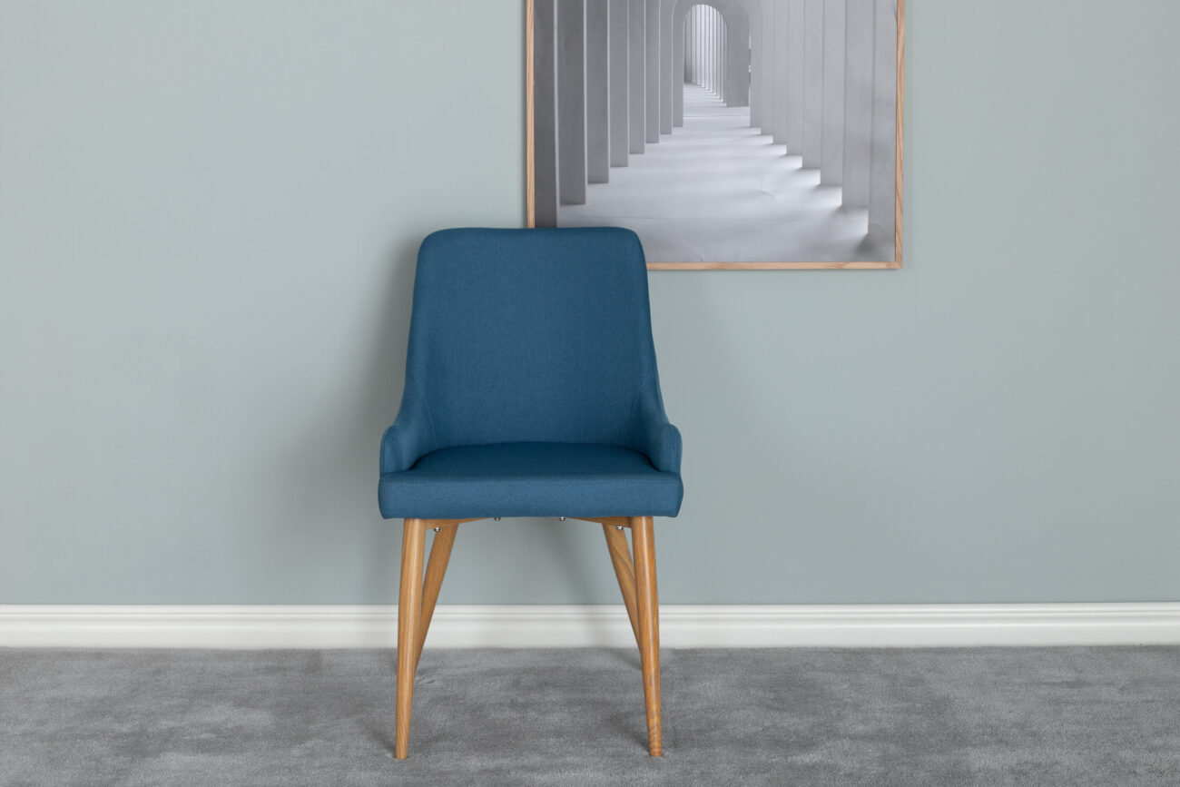 Plaza – Chaise de salle à manger – Bleu, Naturel – 58 x 86 x 49 cm