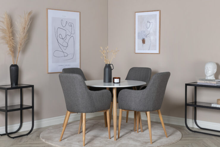 Plaza – Table à manger ronde – Naturel, Blanc – ⌀100 cm