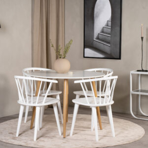 Plaza – Table à manger ronde – Naturel, Blanc – ⌀100 cm