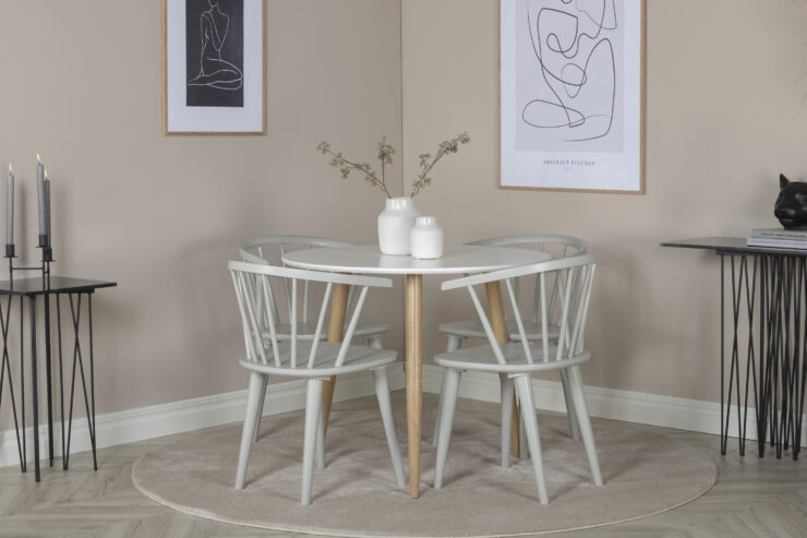Polar – Table à manger ronde – Naturel, Blanc – ⌀90 cm
