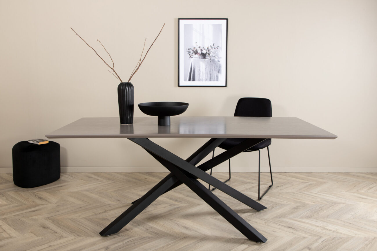 Piazza – Table à manger rectangulaire – Noir, Gris foncé, Gris – 180 x 90 cm