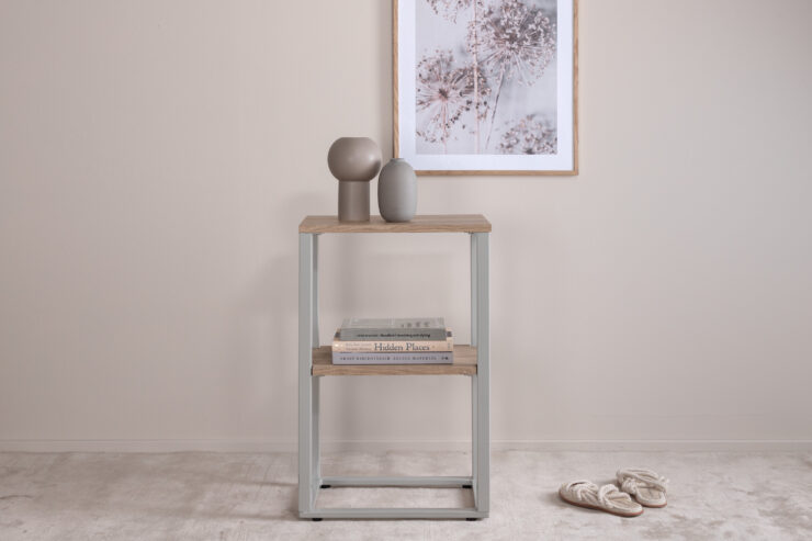 Rise – Table de chevet – Gris, Naturel – 45 x 30 cm