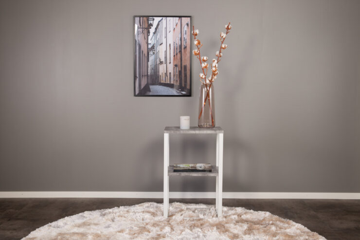 Rise – Table de chevet – Blanc, Gris – 45 x 30 cm