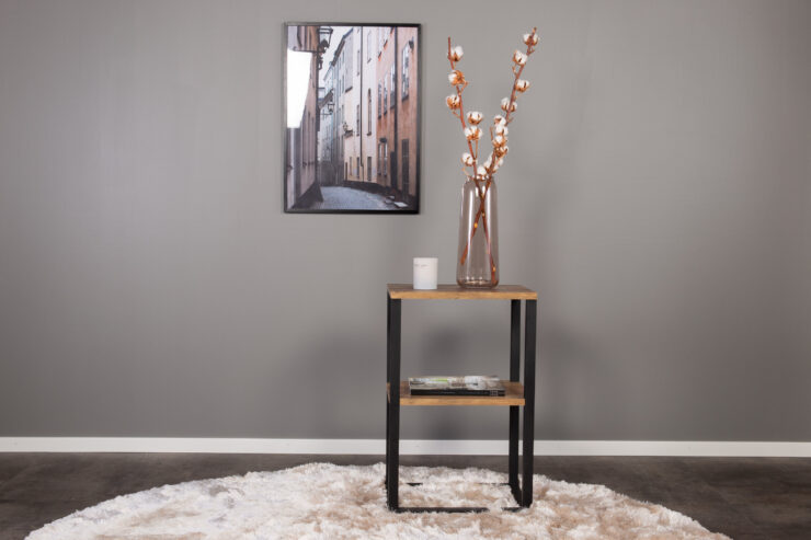 Rise – Table de chevet – Noir, Naturel – 45 x 30 cm