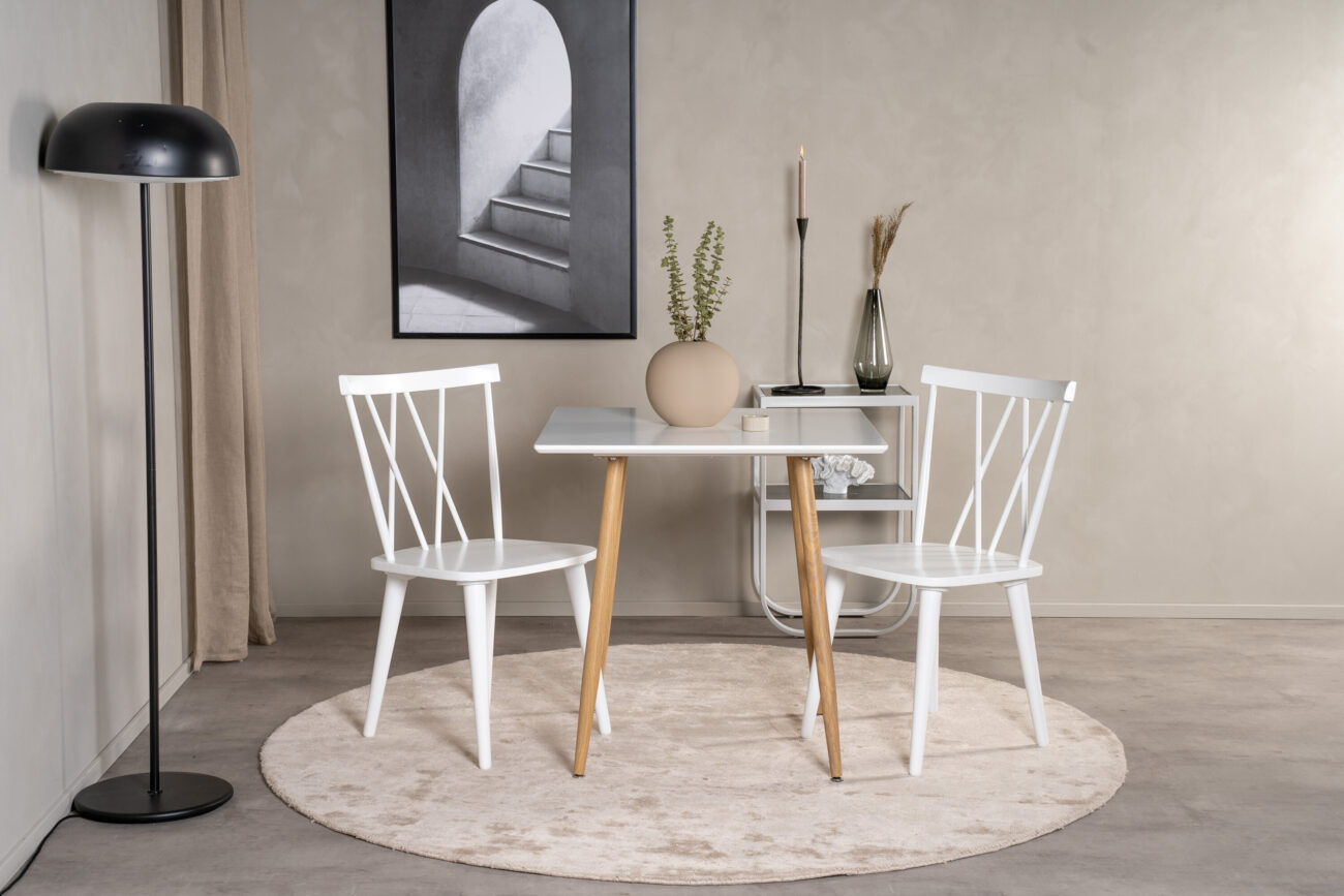 Polar – Table à manger rectangulaire – Naturel, Blanc – 80 x 80 cm