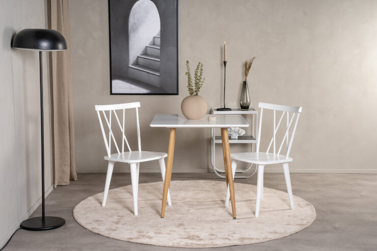 Polar – Table à manger rectangulaire – Naturel, Blanc – 80 x 80 cm
