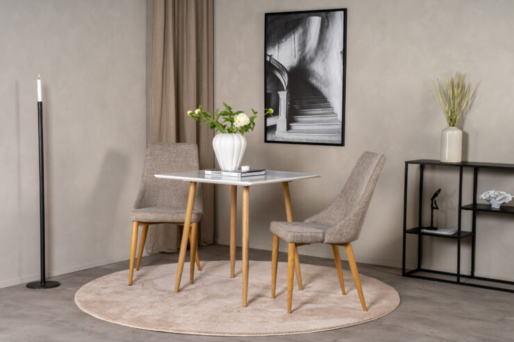 Polar – Table à manger rectangulaire – Naturel, Blanc – 80 x 80 cm