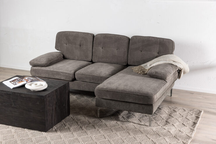 Remis – Canapé 3 places – Chrome, Gris foncé – 85 x 89 x 241|118 cm