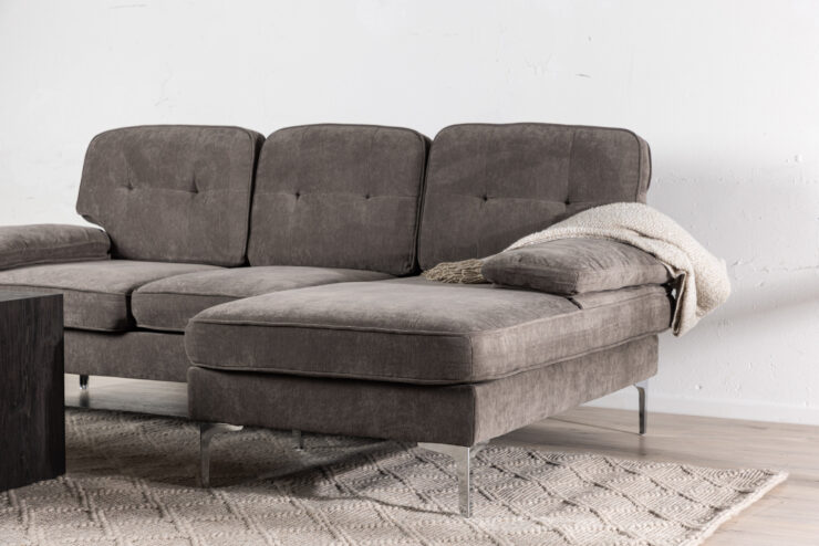 Remis – Canapé 3 places – Chrome, Gris foncé – 85 x 89 x 241|118 cm