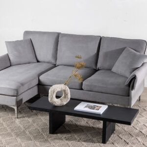 Toulouse – Canapé 3 places – Chrome, Gris – 84 x 91 x 212|115 cm