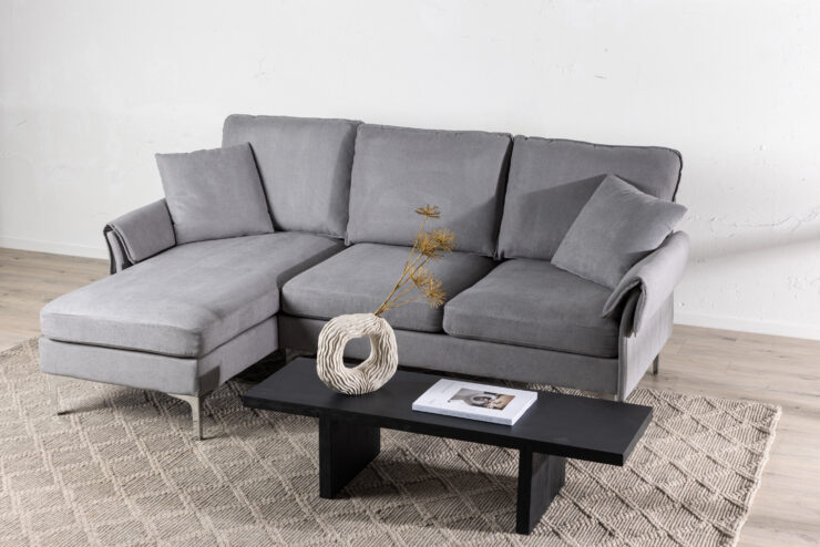 Toulouse – Canapé 3 places – Chrome, Gris – 84 x 91 x 212|115 cm
