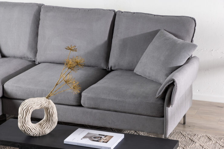 Toulouse – Canapé 3 places – Chrome, Gris – 84 x 91 x 212|115 cm