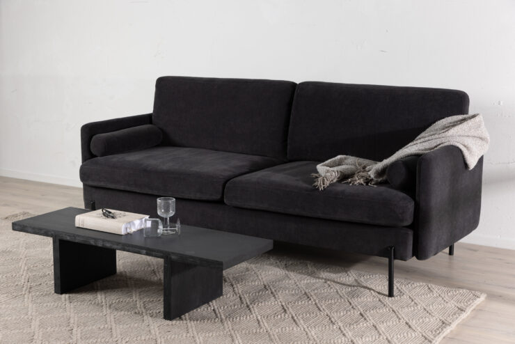 Antibes – Canapé 3 places – Noir, Gris foncé – 87 x 86 x 210 cm