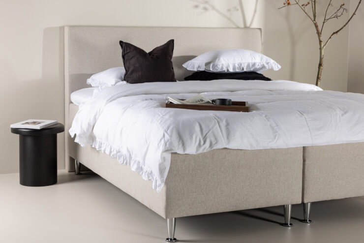 Mesa – Double Bed – Beige, Argenté – 200 x 66 x 180 cm