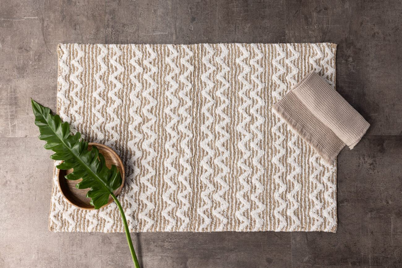 Philippa – Tapis de bain – Sable, Blanc – 90 x 60 cm