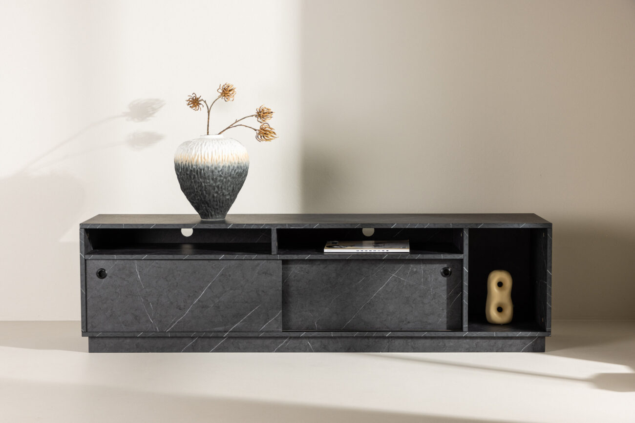 Girona – Meuble TV – Noir – 40 x 50 x 180 cm