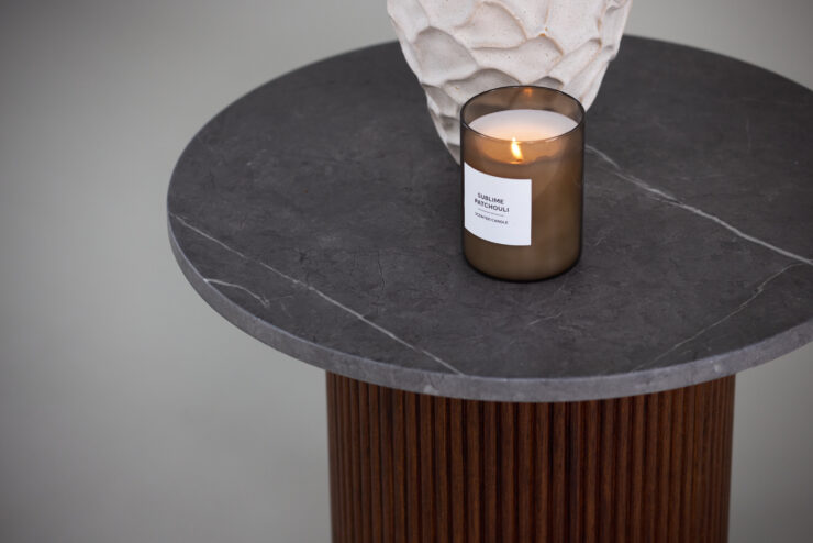 Härön – Table d'appoint – Gris, Noyer – ⌀52 cm