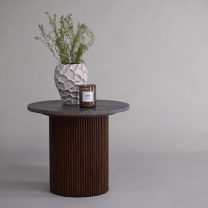 Härön – Table d&rsquo;appoint – Gris, Noyer – ⌀52 cm