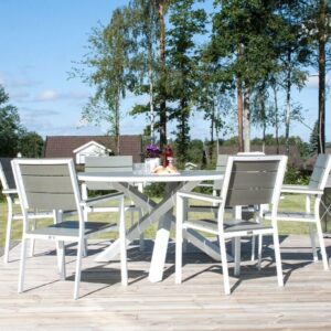 Parma – Table à manger ronde – Gris, Blanc – ⌀140 cm
