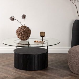 Bovall – Table basse – Noir, Transparent – ⌀90 cm