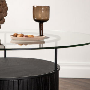 Bovall – Table basse – Noir, Transparent – ⌀90 cm