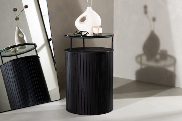 Bovall – Table d'appoint – Noir, Transparent – ⌀37 cm