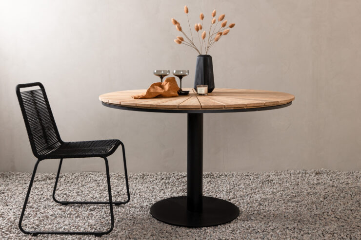 Croft – Table à manger ronde – Noir, Naturel – ⌀120 cm
