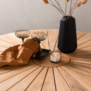 Croft – Table à manger ronde – Noir, Naturel – ⌀120 cm