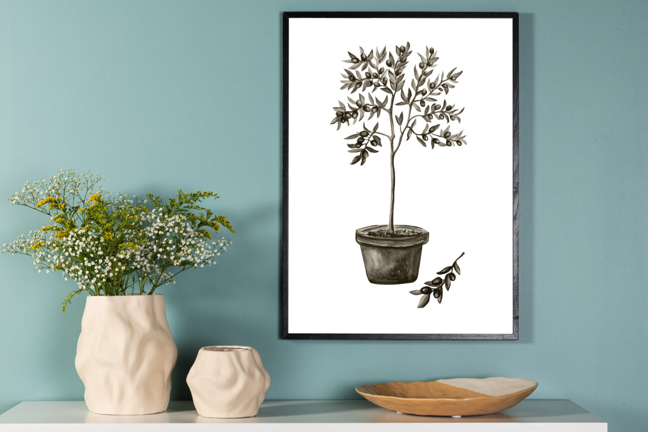 Olive – Décoration murale – Vert, Blanc – 100 x 70 cm