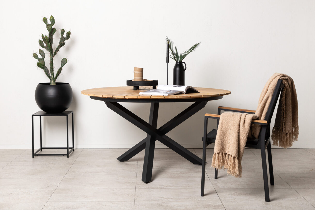 Mexico – Table à manger ronde – Noir, Naturel – ⌀140 cm