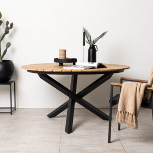 Mexico – Table à manger ronde – Noir, Naturel – ⌀140 cm