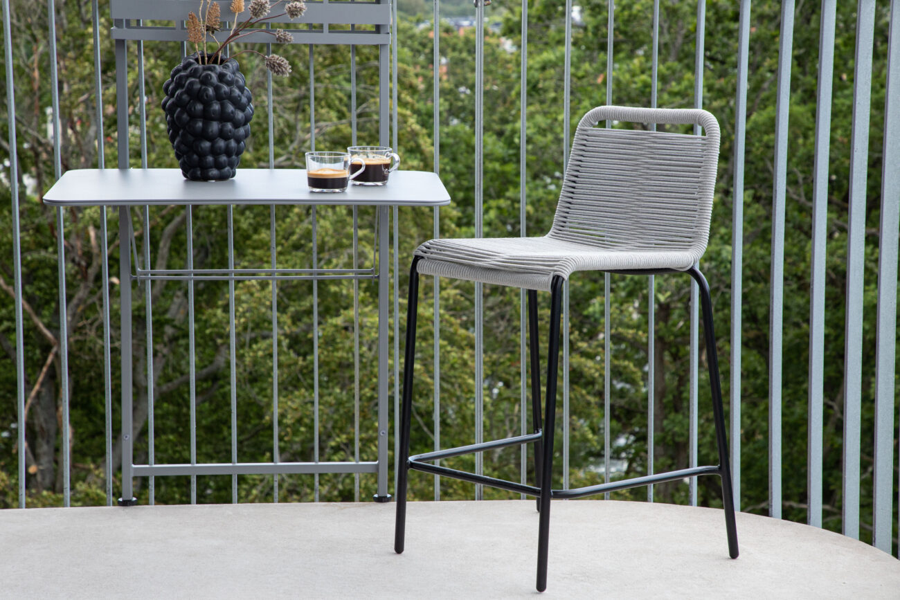 Lindos – Chaise de bar – Noir, Gris clair – 54 x 89 x 53 cm