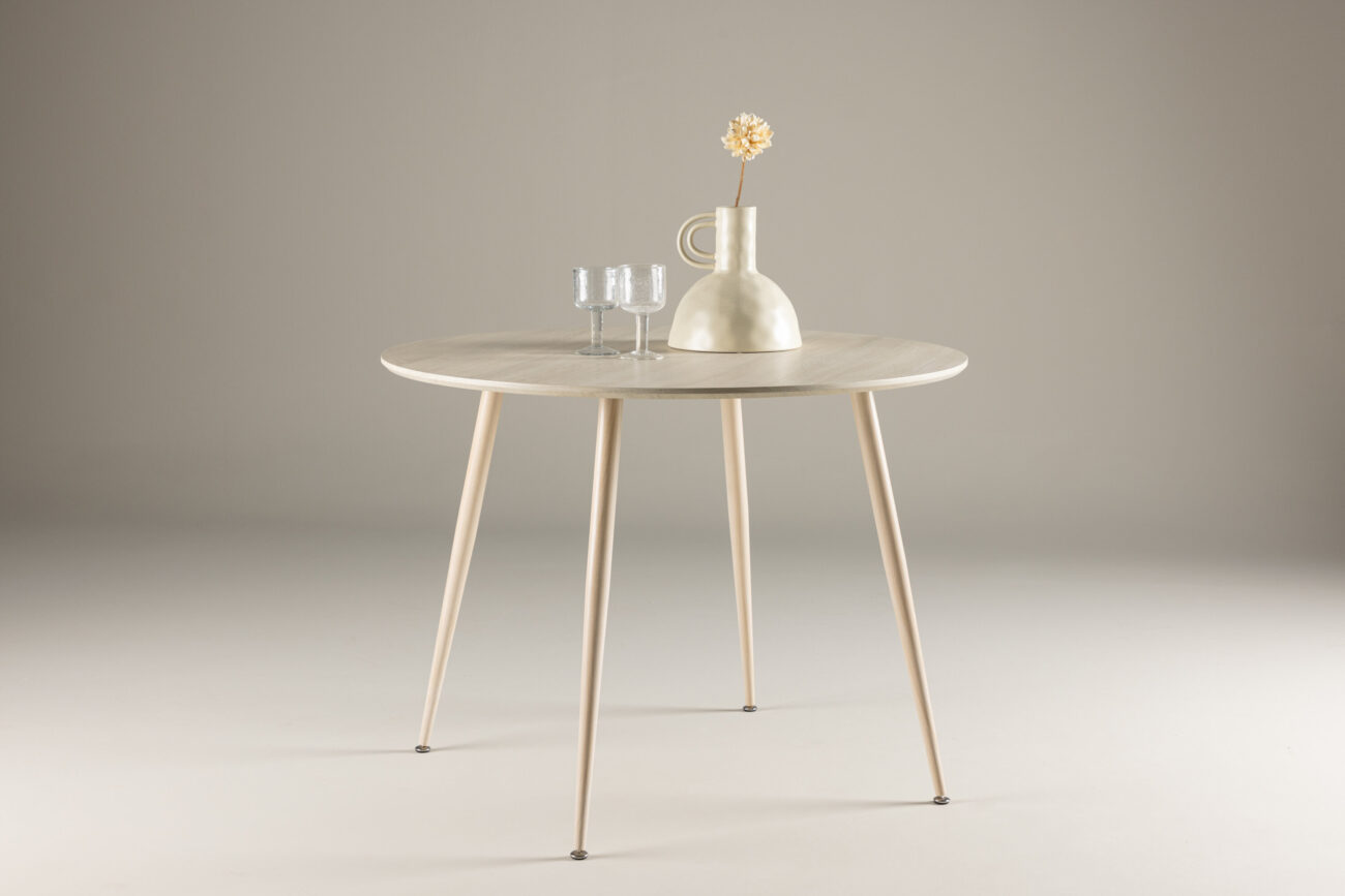 Plaza – Table à manger ronde – Blanchi – ⌀100 cm