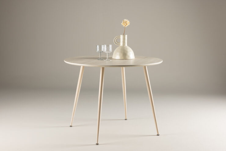 Plaza – Table à manger ronde – Blanchi – ⌀100 cm