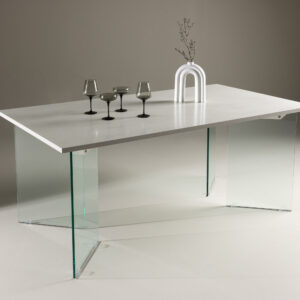 Ester – Table à manger rectangulaire – Gris clair, Transparent – 180 x 90 cm